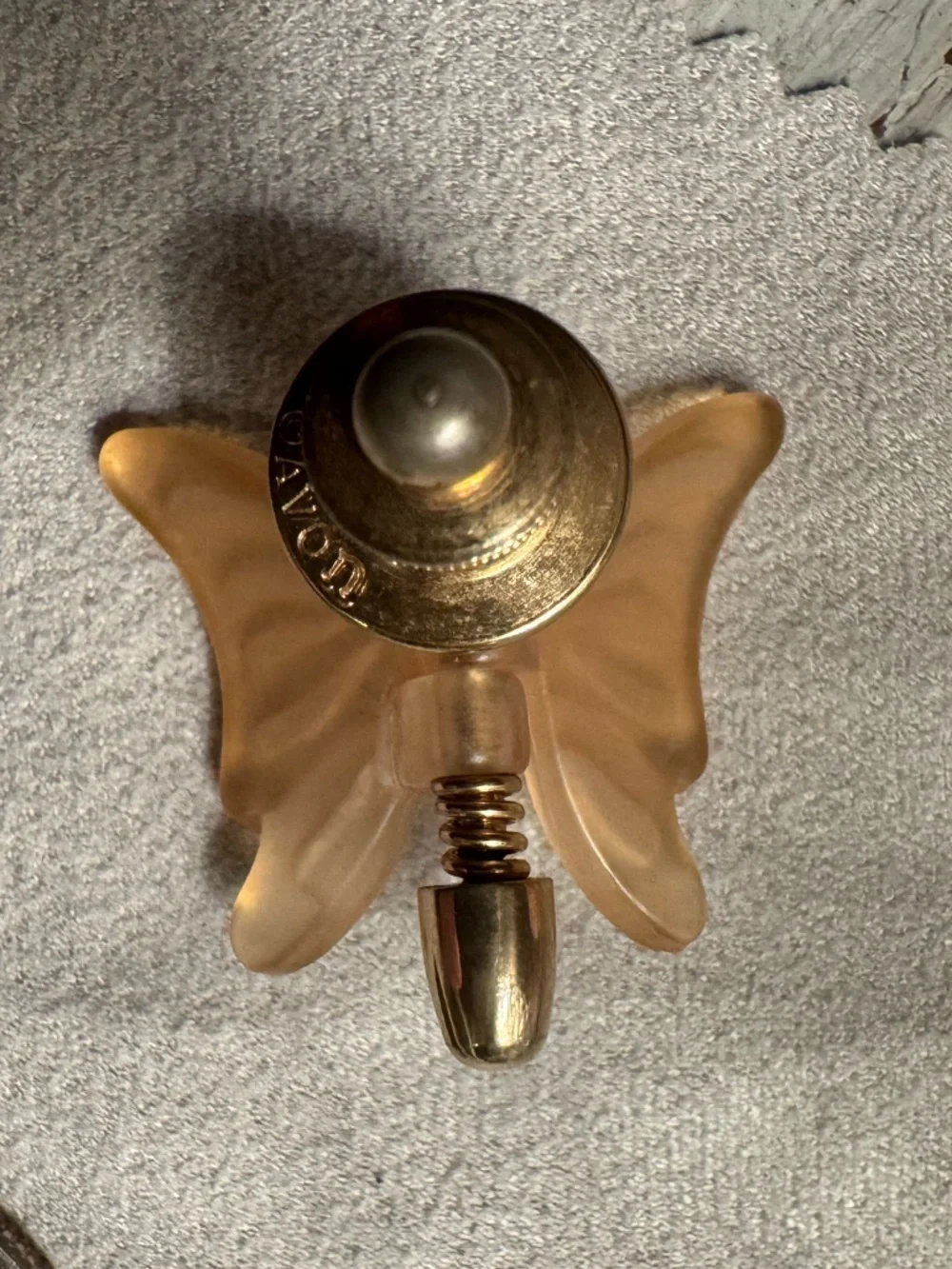 Vintage Avon Frosted Lucite Butterfly Brooch Gold Tone Etched Wings Pin